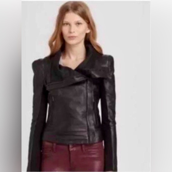 BCBGMaxAzria Size Small Black Leather Asymmetric FrontZip “Orson" Jacket size S - Picture 1 of 9
